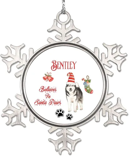 Vista 8 de Christmas Hat Dog Snowflake Ornaments Pug Dog Ornament for Christmas Tree Decor Believes in Santa Claw Metal Custom Pet Christmas Ornaments 2023
