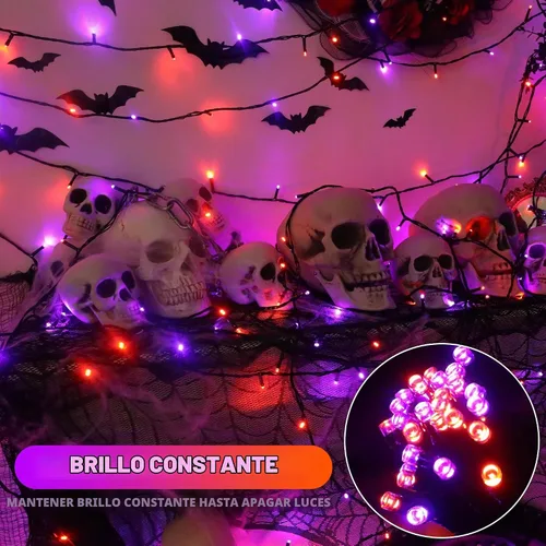 Vista 3 de Luces de cuerda de Halloween de 100 LED, 33 pies, luces titilantes naranjas y moradas con 8 modos, impermeables para decoración de fiesta