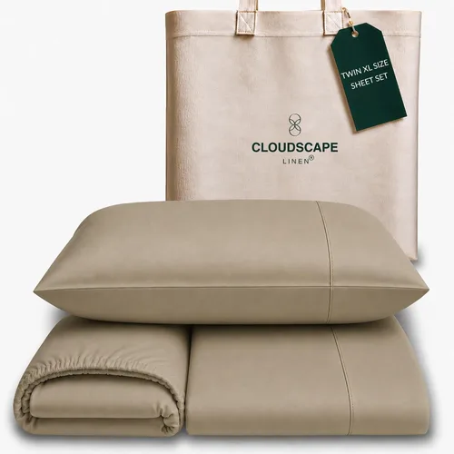 Vista 71 de Cloud Scape Linen - Juego de sábanas de algodón egipcio de doble capa, tamaño individual, tejido de satén de fibra larga, juego de 3 piezas, ropa