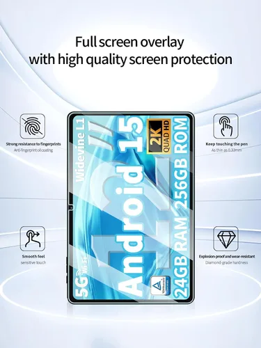 Vista 2 de Protector de pantalla para tabletas QDDQ TAB9 Android 15 de 12 pulgadas, antiarañazos, dureza 9H, sensible al tacto, 2.5D, bordes redondeados sin
