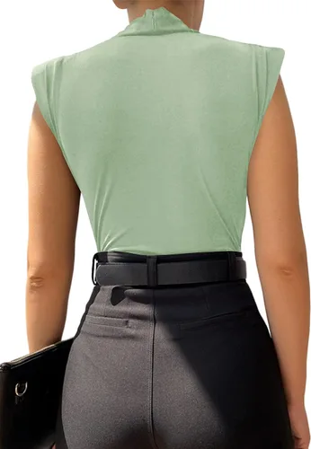 Vista 91 de LYANER Leotardo sin mangas fruncido con cuello en V para mujer