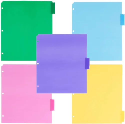 Vista 7 de JAM PAPER Separadores de Índice de Plástico de 5 Pestañas - 9 3/4 x 11 1/2 pulgadas - Multicolor Surtido - 5 Separadores con Pestañas/Paquete