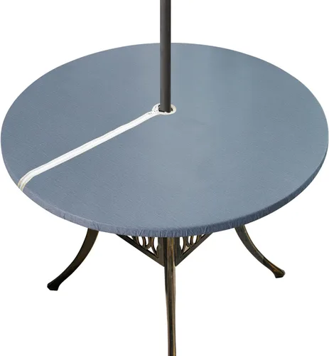 Vista 15 de Mantel redondo de vinilo con agujero para paraguas y cremallera, mantel ajustable 100% impermeable, fácil de limpiar, cubierta de mesa de PVC