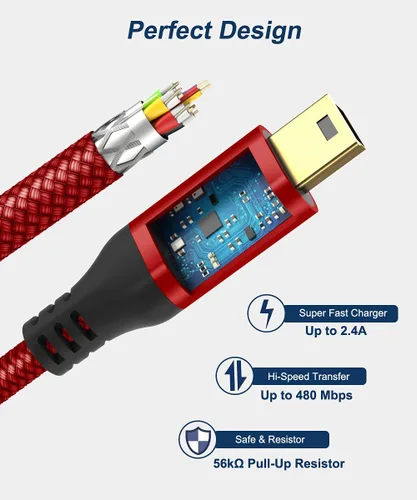 Vista 3 de AkoaDa Paquete de 2 cables mini USB de 10 pies, USB 2.0 tipo A a Mini B, cable de carga trenzado compatible con GoPro Hero 3+, controlador de PS3 2