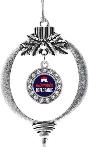 Vista 75 de Inspired Silver - Adorno con dije de cara de carlino - Adornos navideños de círculo de plata con joyas de circonita cúbica