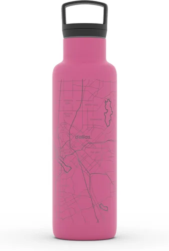 Vista 92 de Well Told Botella de agua aislada con mapa de Washington DC grabado, botella de acero inoxidable grabada (21 onzas, blanco) botella aislada de mapa