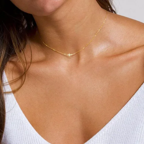 Vista 3 de Cross Necklace for Women, Small 14K Gold Plated Cross Pendant Necklace Dainty Gold Cross Necklace Cute Cross Choker Necklace Simple Gold Charm