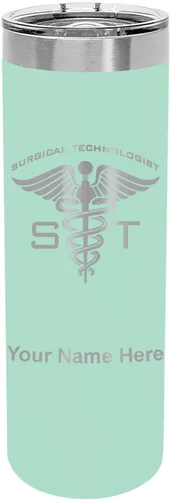 Vista 21 de LaserGram Vaso delgado aislado al vacío de 22 onzas, ST Surgical Technologist, grabado personalizado incluido (negro)