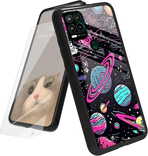 Vista 42 de Funda para Motorola Moto G Play 4G 2024 con protector de pantalla, parte trasera de vidrio templado + funda de silicona suave TPU absorción