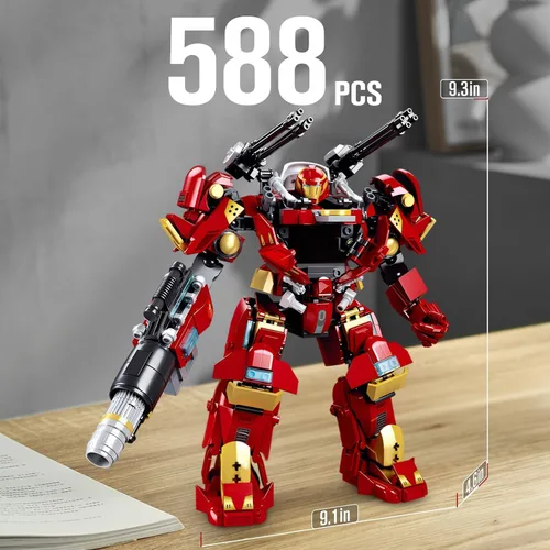 Vista 5 de HIGH GODO Mech Robot - Juego de bloques de construcción transformables para adultos, City Warrior Justice Hero Soldier Mech Model Building Kit, Cool