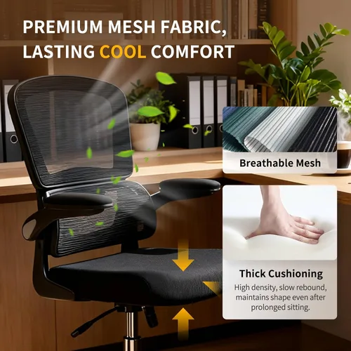 Vista 6 de Logicfox Silla de oficina ergonómica con soporte lumbar 2D adaptable y brazos abatibles, silla de escritorio de malla transpirable para aliviar