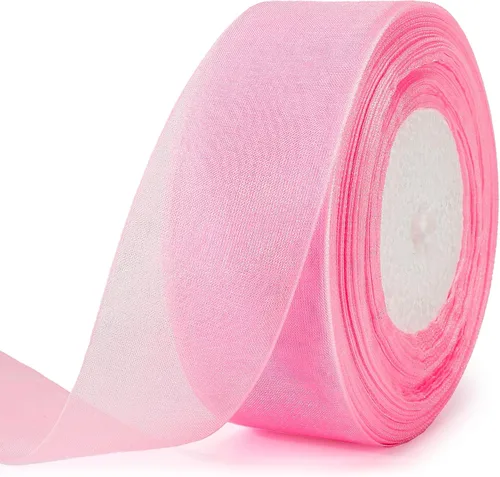Vista 7 de Joycraft - Cinta de organza transparente rosa de 3/4 pulgadas, cinta de gasa de 50 yardas, cinta de tul para ramo de flores, cintas de envoltura