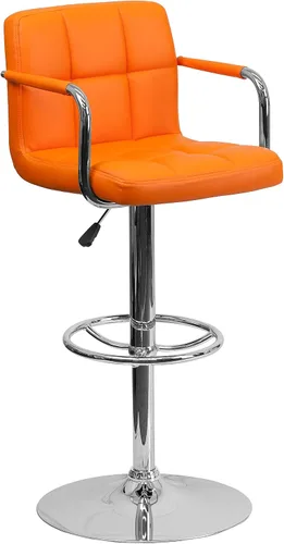 Vista 11 de Flash Furniture Taburete de bar de altura ajustable de vinilo acolchado gris contemporáneo con brazos y base cromada