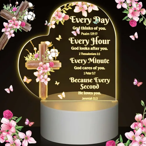 Vista 11 de Jetec - Luz nocturna de acrílico cristiana, regalo religioso inspirador para mujer, con base de lámpara de color cálido, luz nocturna LED, versículo