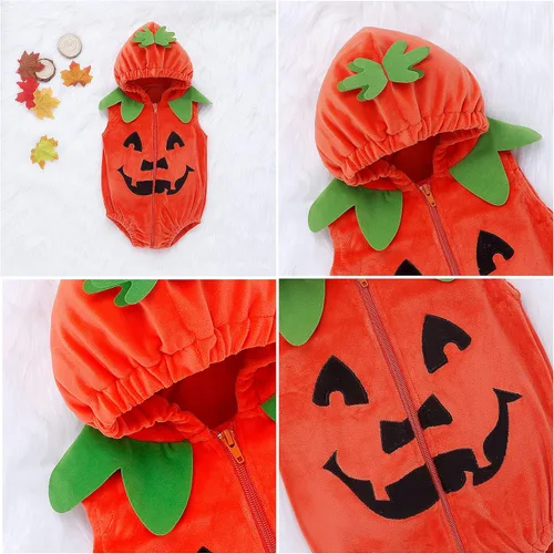 Vista 4 de JIFRE Lindo disfraz de calabaza de Halloween para bebé, disfraces de Halloween para niños, disfraces de Halloween para niños y niñas