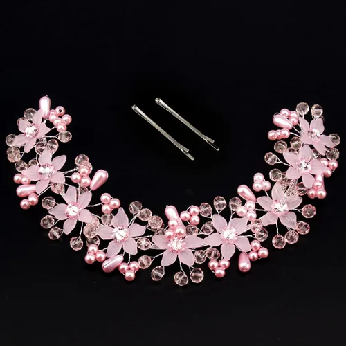 Vista 5 de CURASA Diadema de perlas rosas de cristal para niña, corona de princesa para cumpleaños, primera comunión
