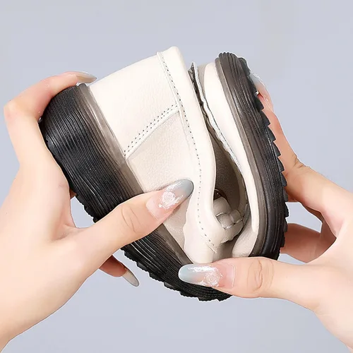 Vista 5 de Botas de cuero cortas de tacón grueso para mujer, botas de moda con cremallera, mocasines de cuero de gamuza, cómodos, zapatos de moda, ligeros