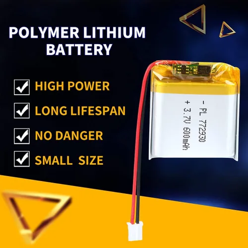 Vista 5 de 3.7V 600mAh 772930 Lipo batería recargable de iones de polímero de litio con conector PH2.0.000 in JST