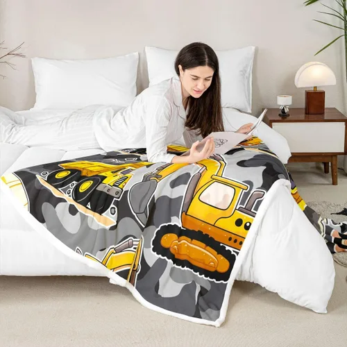 Vista 4 de Erosebridal Manta de forro polar con diseño de camiones y excavadoras, de 40 x 50 pulgadas, color amarillo, para niños, niños, adolescentes