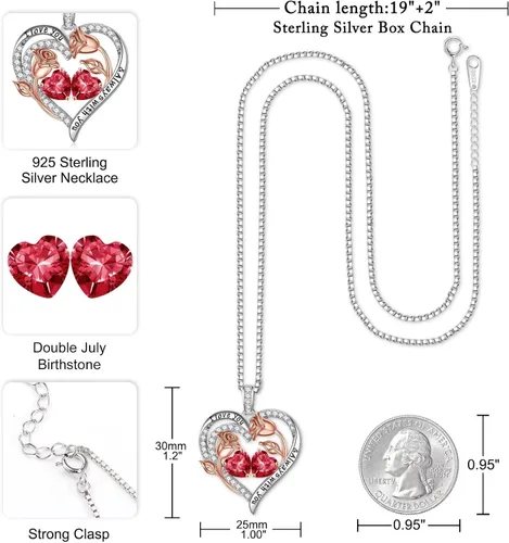 Vista 3 de Iefil Collares de corazón de rosa para mujer, plata de ley 925, collar de piedra natal de corazón rosa, regalos de cumpleaños para mujeres
