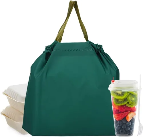 Vista 8 de 50 bolsas de plástico con asas resistentes al agua, resistentes para llevar, bolsa de transporte para alimentos, para restaurantes, comestibles