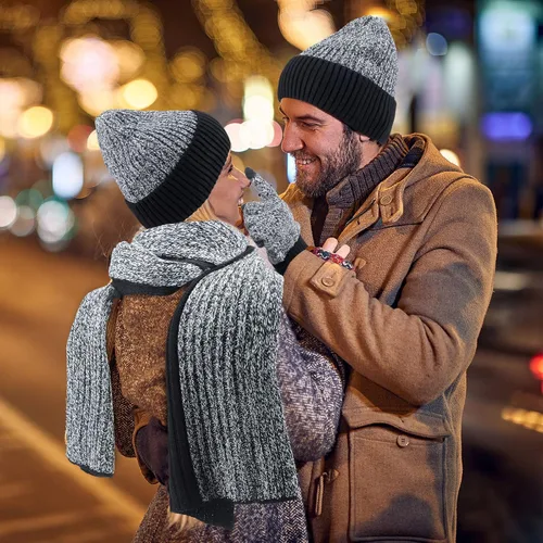 Vista 5 de Gorro de invierno, bufanda, calcetines, guantes para pantalla táctil, calentadores de oídos, conjuntos de gorros de punto con forro polar