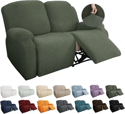 Vista 32 de YEMYHOM Funda elástica de 4 piezas para silla reclinable de jacquard con bolsillo lateral, antideslizante, ajustable, protector de muebles con parte