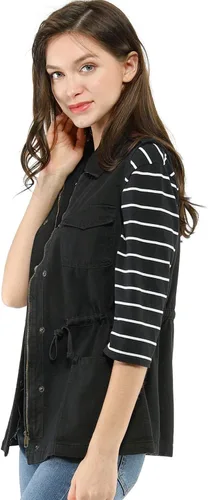 Vista 3 de Allegra K Chaqueta para mujer sin mangas con cierre, utilitaria, anorak, para uso en campo, chaleco de carga