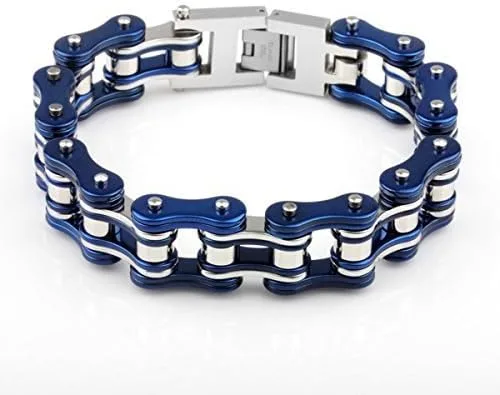 Vista 2 de Brazalete LEADCIN de acero inoxidable para hombre, diseño de cadena de bicicleta