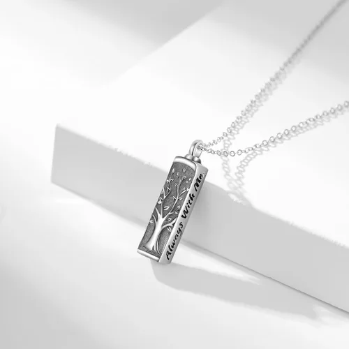 Vista 42 de Collar con colgante de urna de cenizas de cremación y árbol de la vida para mujer, plata de ley US1