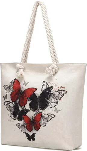 Vista 2 de Bolsas de mano con asa de cuerda, bolsa grande con asas de cuerda, lona resistente, reutilizable, bolsa de compras para comestibles, bolsa de playa