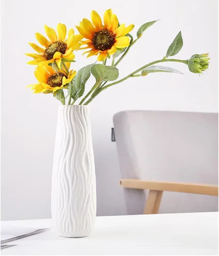 Vista 6 de Jarrón de cerámica blanca, 8.4 pulgadas de alto, florero artístico de estilo clásico para chimenea, dormitorio, cocina, sala de estar, centros