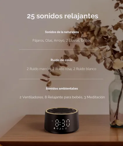 Vista 3 de Dreamegg Máquina de Sonido para Dormir - Máquina de Sonido de Ruido Blanco D1 Nova para Bebé y Adulto con Reloj Despertador, Sonidos Relajantes
