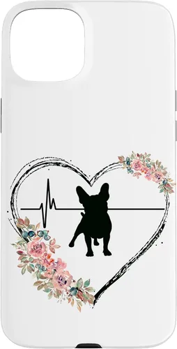Vista 9 de French Bulldog Heartbeat with Flowers On White Case for iPhone 17