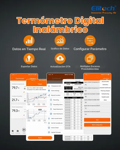 Vista 4 de Elitech Termómetro higrómetro digital Bluetooth, termómetro para refrigerador con aplicación gratuita, monitor de humedad de temperatura en tiempo