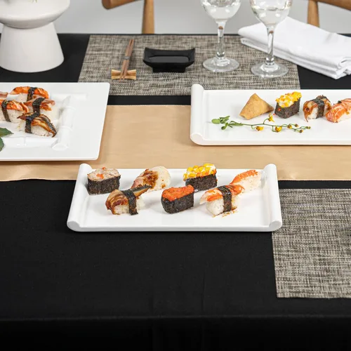 Vista 3 de Restaurantware Voga - Platos de servir de 12 x 7 pulgadas, 10 platos rectangulares para sushi, pequeños, resistentes a roturas, platos blancos