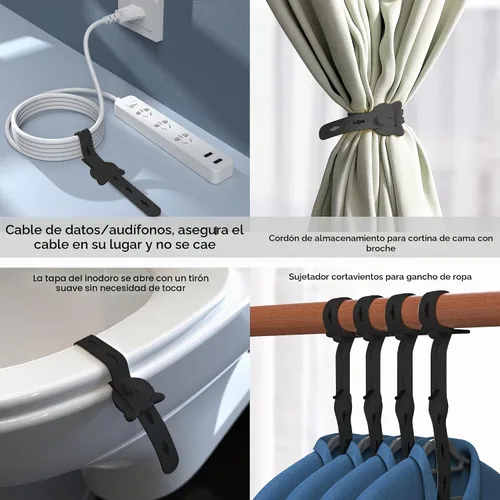 Vista 4 de 12 bridas reutilizables para cables, correas elásticas de Negro