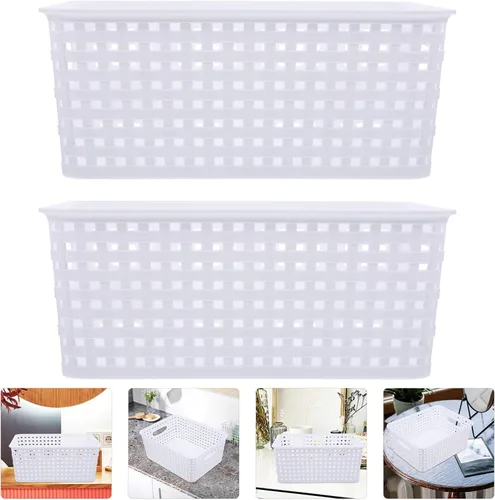 Vista 9 de Cabilock 2 cestas de almacenamiento multiusos para cocina, baño, armario, mango de diseño hueco, fácil de limpiar, ahorro de espacio