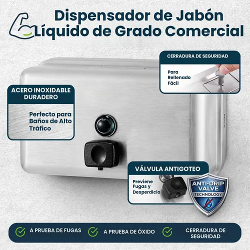 Vista 5 de Alpine Dispenser de jabón líquido manual, amurado, de acero inoxidable, 40 onzas de capacidad., Acero inoxidable, 1