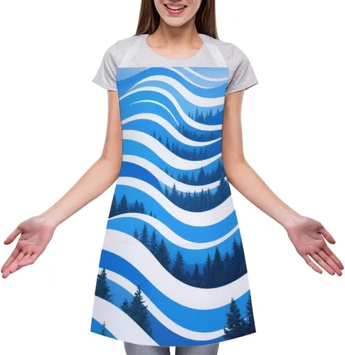 Vista 3 de MUSM Apron for Adults - 27.6 X 31.5 Inch, Heavy-Duty Polyester Aprons with Two Large Pockets, Waterproof Forest Abstract Wave Kitchen Apron for