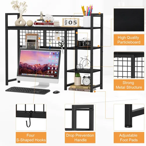Vista 8 de Snughome Estante de escritorio, estante organizador de escritorio de 38.6 pulgadas, gabinete de escritorio para monitor de computadora, estante