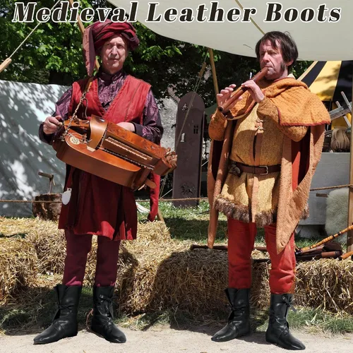 Vista 7 de Panitay Botas medievales de Halloween para hombre, zapatos renacentistas para festivales, botas de cuero vikingas, antideslizantes, zapatos atados