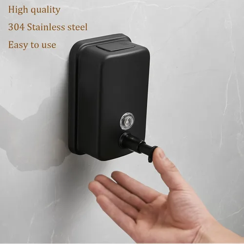 Vista 4 de Dispensador de jabón de acero inoxidable 304 mate, dispensador de jabón comercial montado en la pared, fuerte antioxidante e impermeable para baños
