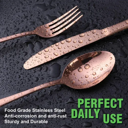 Vista 4 de OGORI - Juego de cubiertos de acero inoxidable de 40 piezas de cobre y oro rosa, juego de utensilios de cocina para 8, vajilla pulida con espejo
