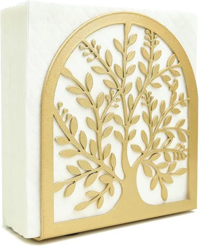 Vista 8 de Servilletero para mesas, diseño de árbol de la vida, moderno servilletero de metal para el hogar, cocina y fiesta de picnic, bronce