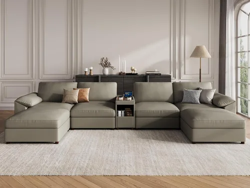 Vista 33 de EASE MOOSE Sofá modular seccional, sofá en forma de U para sala de estar Beige