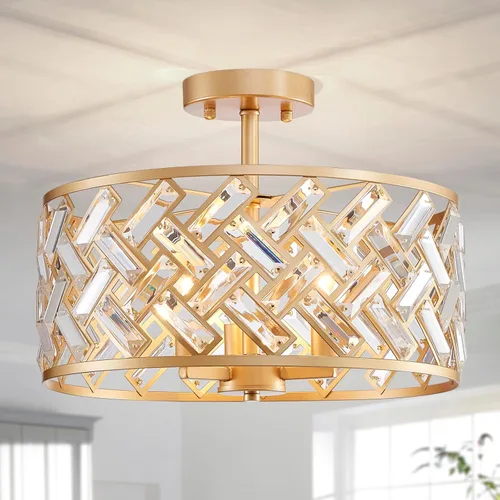Vista 22 de AGV LIGHTING CL003F - Lámpara de techo de cristal K9, moderna lámpara de techo semiempotrada, perfecta para sala de estar, dormitorio, comedor, D13