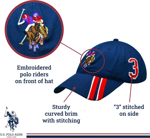 Vista 4 de Concept One US Polo Assn. Dad - Gorra de béisbol ajustable con logotipo de caballo bordado con rayas diagonales
