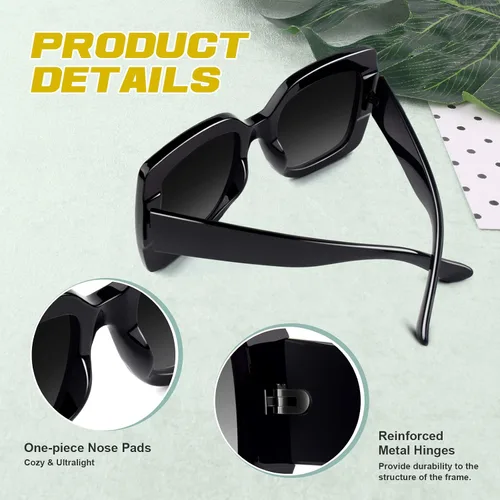 Vista 3 de GQUEEN Gafas de sol de gran tamaño con marco cuadrado para mujer persianas retro de moda protección UV400 S904