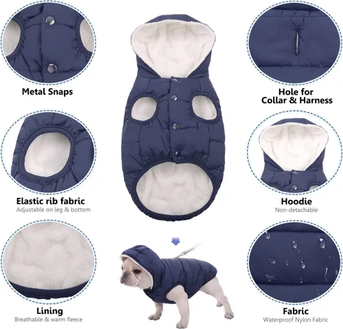 Vista 4 de Sudadera con capucha de vellón, abrigo impermeable resistente al viento, chaqueta cálida de invierno, ropa para mascotas para clima frío, chaleco